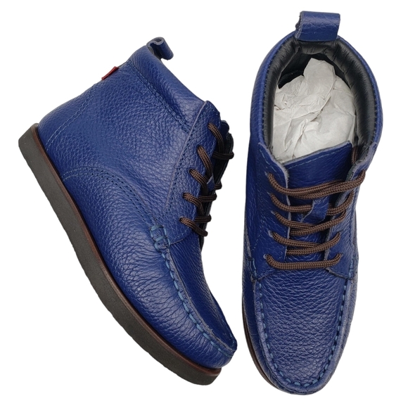 Marc JosephNIB Gramercy Blue Grainy Leather Preppy High Top Booties Boy's 11
